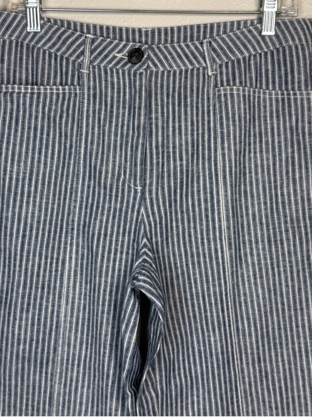 EUC Sundance Blue & White Pinstripe Wide-Leg Linen Pants - Picture 6 of 11
